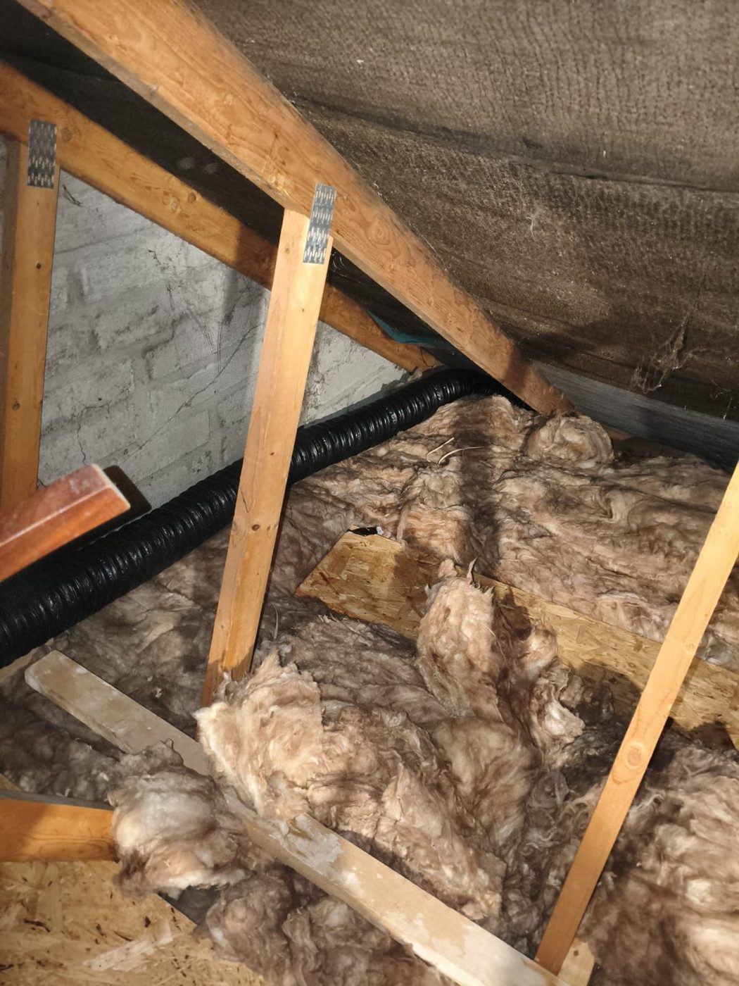 A Fan That Vents Into the Loft Is Not Venting at All: A Roof Vent Job in Malahide 1 Insulated flexible duct running through the loft above the insulation to the roof vent, Malahide